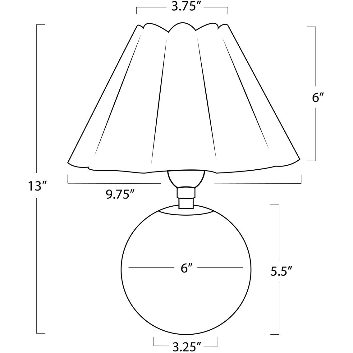 Giorgio 13 inch 60.00 watt Polished Nickel Mini Lamp Portable Light in White Scalloped Shade